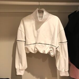 Alexander Wang White Bubble Hem Sweatshirt Turtleneck Mockneck